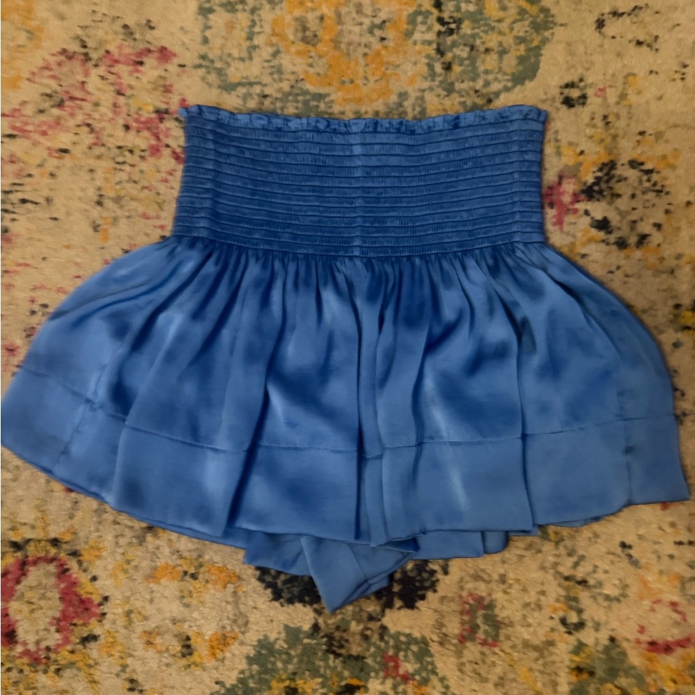 Koch Blue Smocked Waist Satin Mini Shorts/Skirt